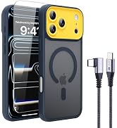 4 in 1 Magnetic for iPhone 17 Pro Max Case [with 1X Screen Protector, Braided Cable, Removable Le...