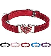 BINGPET Diamond Cat Collar,Adjustable Soft Velvet Leather Safe Kitten Collar with Crystal Heart C...