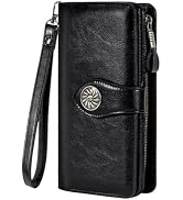 Travelambo Womens Wallet RFID Blocking Large Capacity Clutch Leather Wristlet Long Purse Multi Ca...