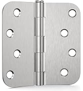 3 Pack Door Hinges 4 Inch, Brushed Nickel Hinges with 5/8" Radius & Square Corners, Removable Pin...
