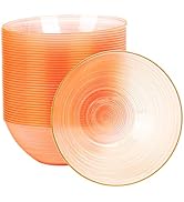 QualQuot 50 Pack 16 Oz Plastic Bowls with Gold Rim, Disposable Soup Bowls, Heavy Duty Dessert Bow...