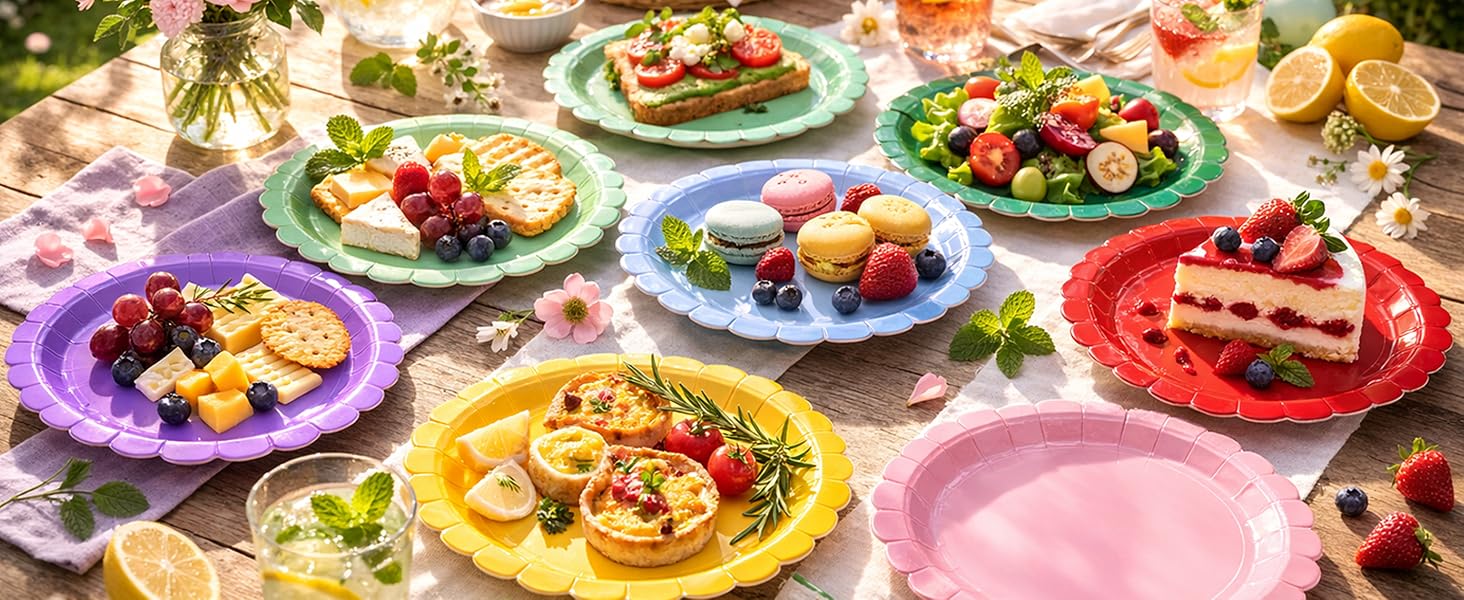7 9 inch dessert dinner disposable paper plates red yellow green white black pink blue