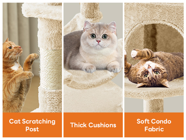 Sweetcrispy 44 inch Cat Tree with Condo, Scratching Posts, Platform, Hammock