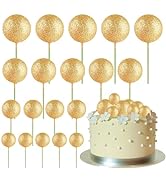 ASTARON 20 Pcs Ball Cake Topper Decorations Mini Balloons Cake Topper Sticks Glitter Gold Balls C...