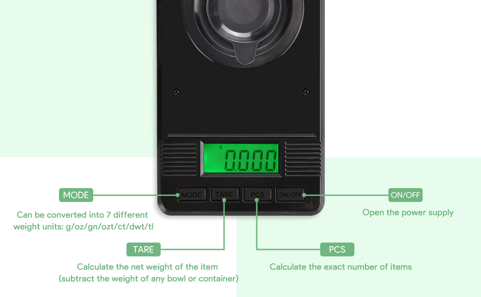 tare function and 7 weight units