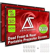 Akia Screens Dual Projector Screen Rear Front 120 inch 16:9 Portable Foldable Anti-Crease 8K 4K U...