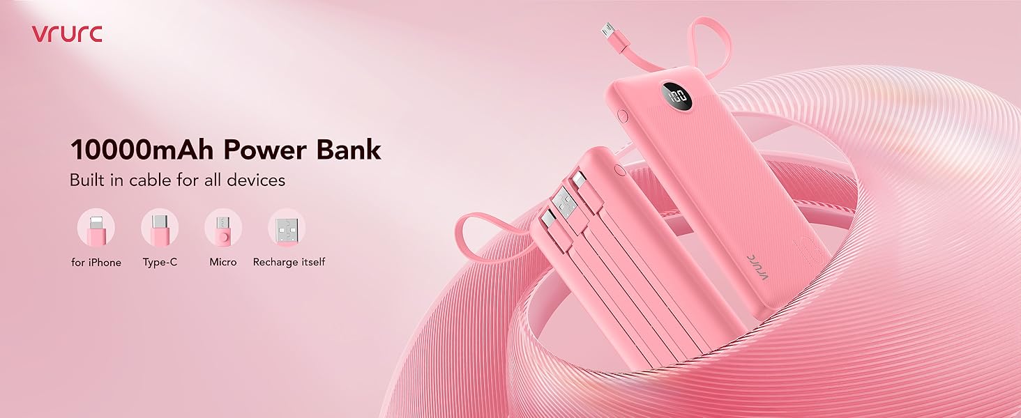 portable charger with built in cables