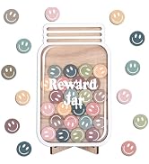 JarThenaAMCS 39 Pcs Smile Face Wooden Reward Jar Neutral Colored Happy Face Wood Cutouts with Mag...