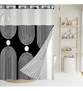 GKLEASG No Hook Shower Curtain with Snap in Liner, Black and White Mid Century Modern Arch Heavy ...