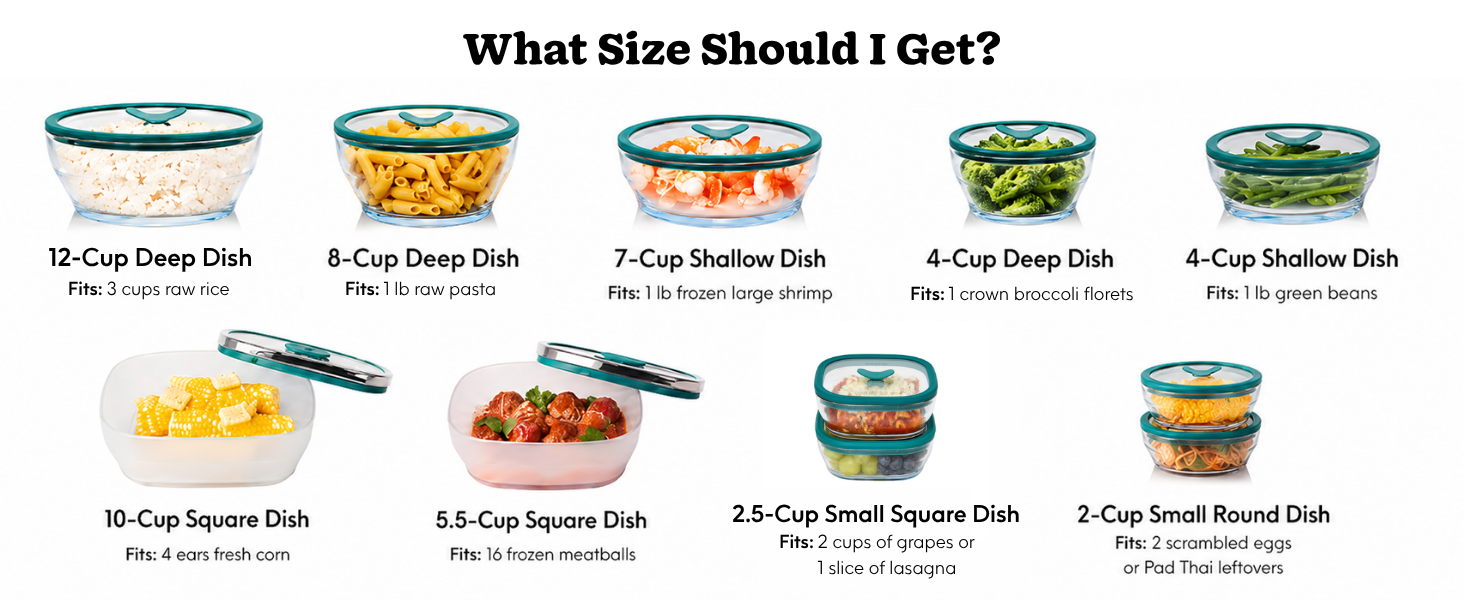 variety of Anyday microwave cooking dish sizes