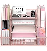 SUPEASY Mesh Desk Organizer with File Holder, 5-Tier Paper Letter Tray Organizer with Magazine Ho...