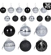 36Pcs 6cm Black Silver Christmas Balls Ornaments for Christmas Tree- Christmas Decorations- Xmas ...