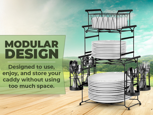 Sorbus Buffet Caddy – 7-Piece Expandable Serving Organizer for Plates, Napkins & Utensils