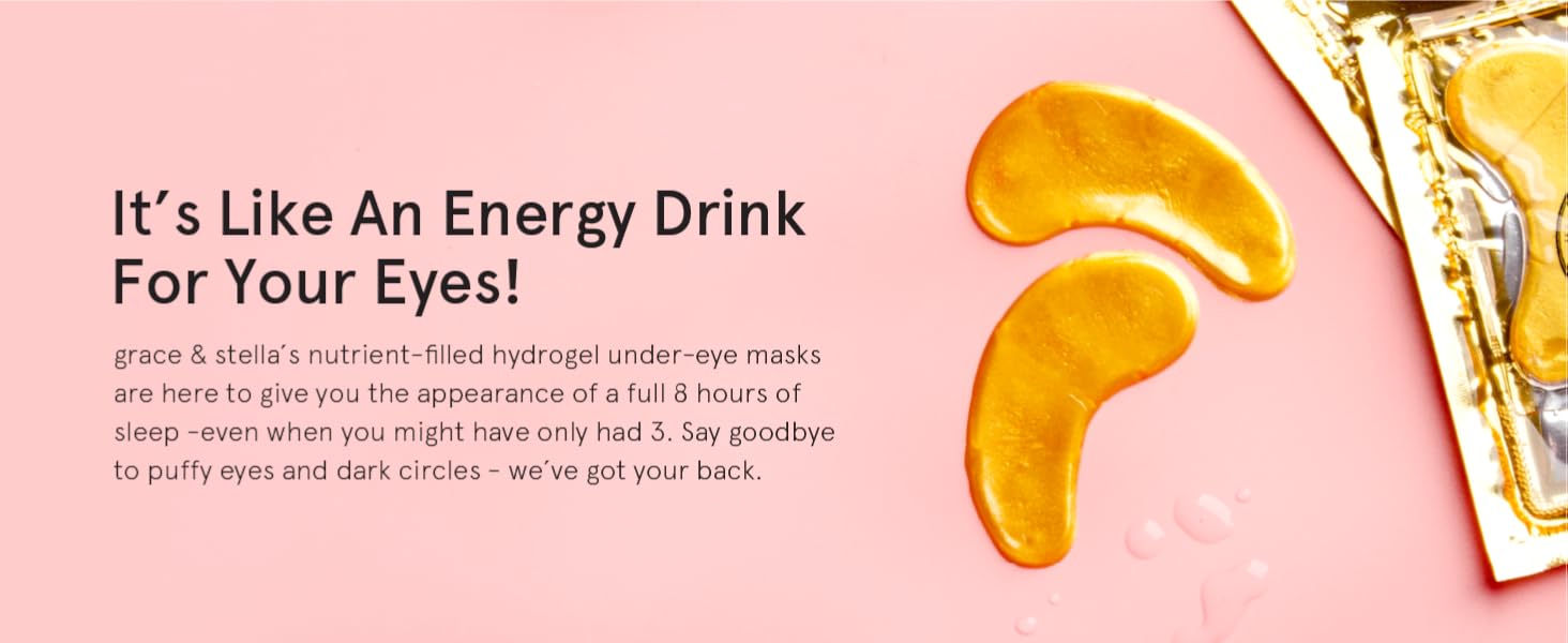 grace and stella eye masks, eye gel pads, gold under eye patches for dark circles and puffiness