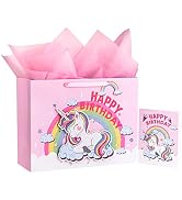WRAPAHOLIC 16" Extra Large Birthday Gift Bag with Card and Tissue Paper - Fantacy Unicorn Happy B...