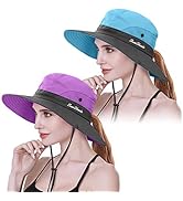 IYEBRAO 2 Pack Womens Ponytail Sun Hat UV Protection Bucket Hats Foldable Wide Brim Summer Boonie...
