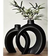 Round Donut Vase Set of 2 - Minimalist Nordic Modern Ceramic Decorative Black Vases For Home Offi...