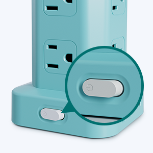 0.35 inch flat slim plug on off switch power strip tower blue