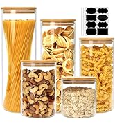 Airtight Glass Jars with Bamboo Lids, Glass Food Storage Containers Set - Set of 5 Kitchen Canist...