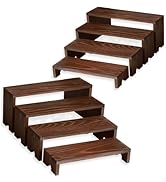piopiocoing 2 Set 8 Pack Tiered Wood Racks Decorative Rectangular Stands Farmhouse Decor Wood Des...