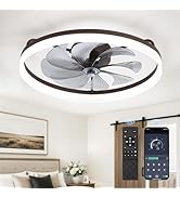 LEDIARY Ceiling Fans with Lights, 23 inch Low Profile Flush Mount Ceiling Fan, Dimmable LED, APP ...