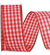 LaRibbons Red Gingham Ribbon Wired 1 1/2 Inch x 10 Yards Check Plaid Ribbon for Gift Wrapping Chr...