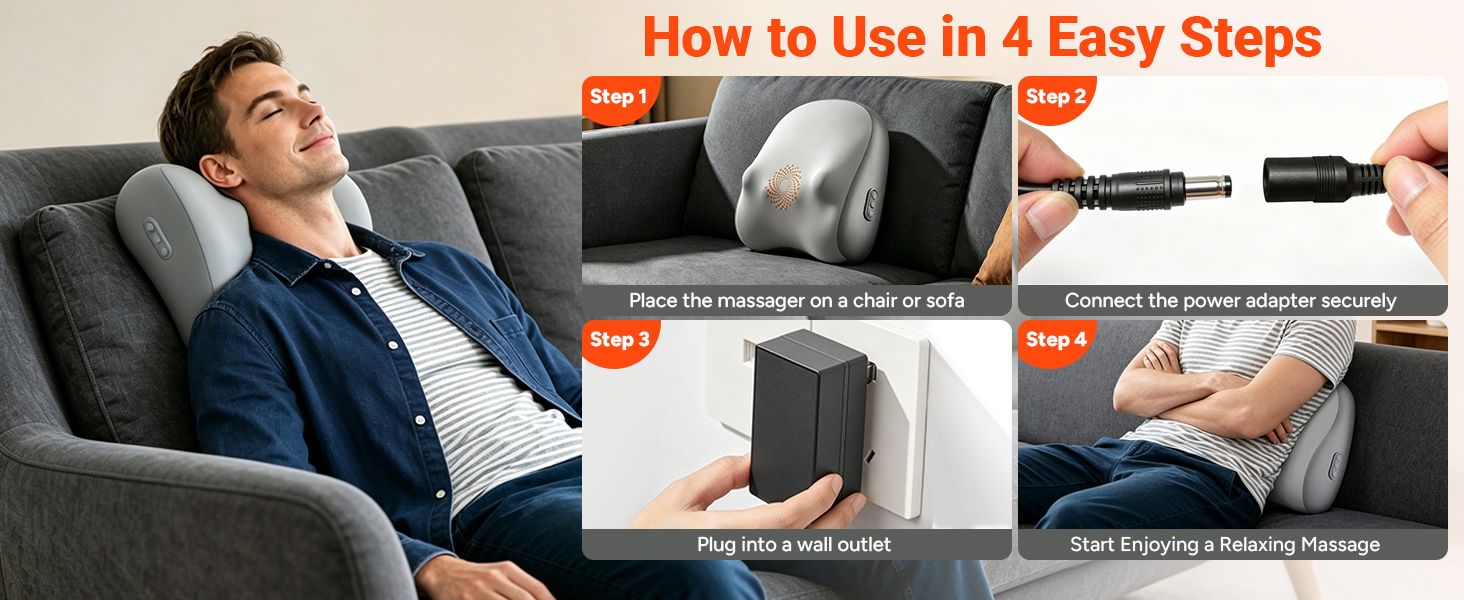 Easy setup for relaxing lower back comfort in just 4 simple steps.