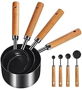GuDoQi Measuring Cups and Spoons Set of 8, Wood Handle with Metric and US Measurements, Premium S...
