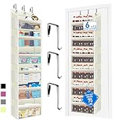 over the door organizer, Solid Bamboo Board (Not Plastic!) 6-Tier Heavy Duty 75LB, 12 Side Pocket...