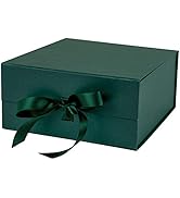 WRAPAHOLIC 2Pcs Green Gift Box with Satin Ribbon, 8x8x4 Inches Collapsible Gift Box with Magnetic...