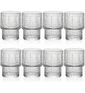 ZOOFOX Set of 8 Juice Glasses, 7 oz Heavy Base Hobnail Glassware for Drinking Orange Juice, Stack...