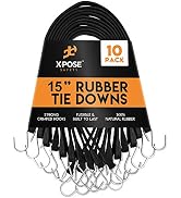 Rubber Bungee Cords with Hooks 10 Pack 15 Inch (23” Max Stretch) - Heavy-Duty Black Tie Down Stra...