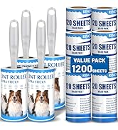 RINOVIQ Lint Roller for Pet Hair – 1200 Sheets, 4 Handles & 6 Refills, 3.9-inch Rolls with 120 Sh...