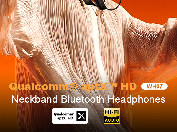 Bluetooth Headphones, Qualcomm® aptX-HD V5.3 Wireless Neck Earbuds, 70Hrs