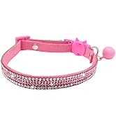 THAIN Basic Adjustable Cat Collar Bling Diamond Breakaway with Bell for Kitten Girl boy (Pink)