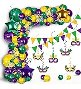 Mardi Gras Balloons Garland Arch Kit Decorations - Carnival Purple Green Gold Banner & Hanging Sw...
