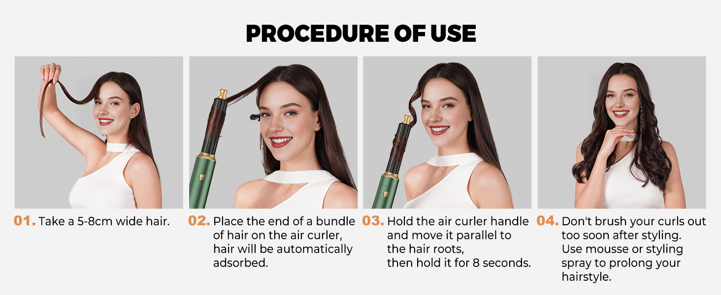 Use guide of the air curling iron