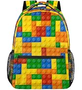 Ackutea Kids Backpack for Boys Girls 6-10, Colorful Building Blocks Toddler School Bag 16 Inch Bo...
