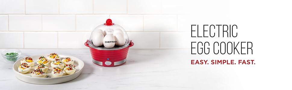 electric egg boiler; electric egg cooker; hard-boiled; egg poacher; egg steamer; chefman egg cooker