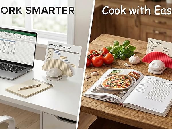 Ergonomic fixed angle copy stand reduces neck strain while viewing worksheets manuals and reports