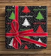 ZINTBIAL Christmas Tree Reversible Wrapping Paper Roll - Gift Wrap with Red & White Stripes on Re...