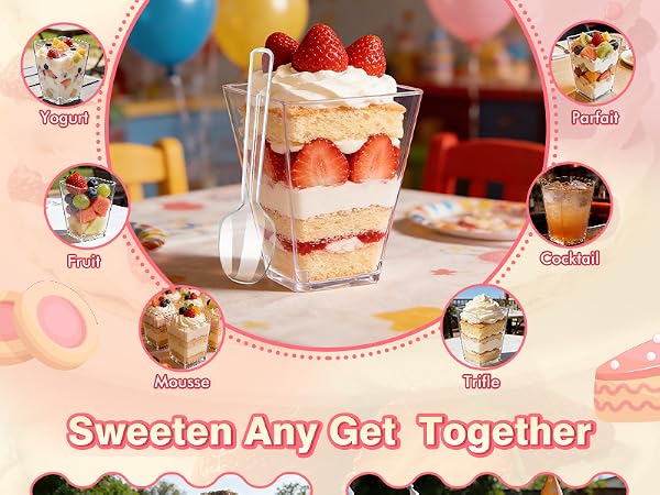 5oz Plastic Dessert Cups with Lids and Spoons