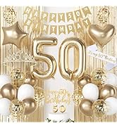 HILAVO 50th Birthday Decorations for Women, Champagne Gold 50 and Fabulous Birthday Decorations, ...