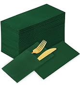 KAMMAK Dark Green Napkins Disposable with Pocket Cloth Like Dinner Paper Napkins 100 Pack Folded ...