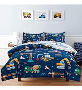 Holawakaka Trucks Tractors Cars Boy Bedding Comforter Set with Sheets, Twin Size Cartoon Construc...
