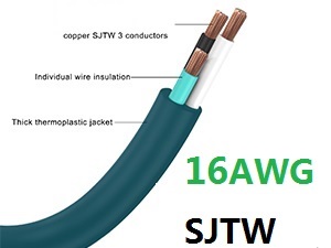 16AWG Cold Weather Outdoor Extension Cord, SJTW Extension Cable with 90 Degree Flat Plug