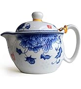 Teapot 12oz Blue White Stainless Filter Wire Infuser for Loose Tea (pot flowers Riches honour)
