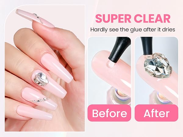 SUPER CLEAR Nail Gel Hardly see the glue after it dries