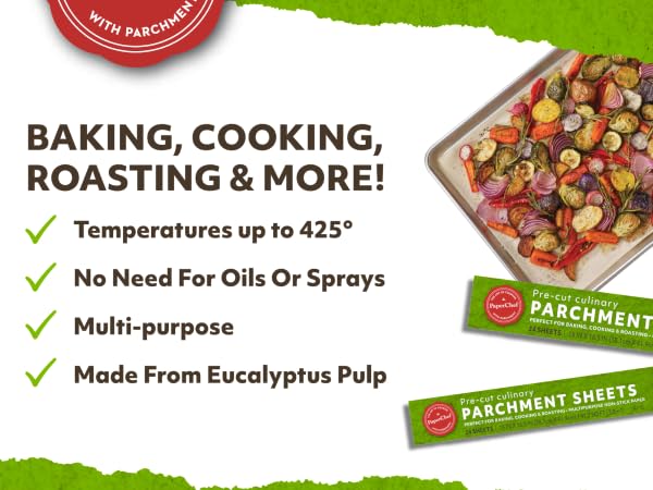 PaperChef parchment bags, cooking bags, oven-safe, non-stick, meal prep, 12 pack