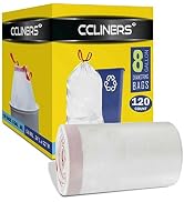 CCLINERS 8 Gallon 120 Count Medium Trash Bags Drawstring 30 Liter Kitchen Garbage Bags for Bathro...